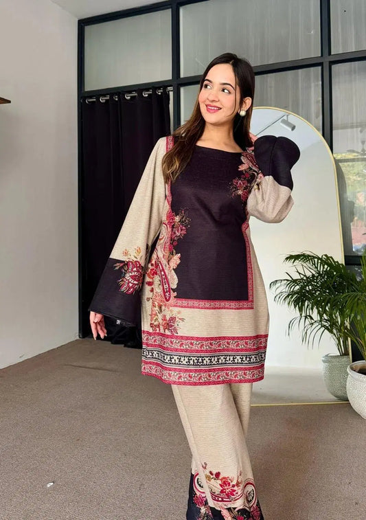 2 Pcs Women's Stitched Printed Shirt And Trouser
