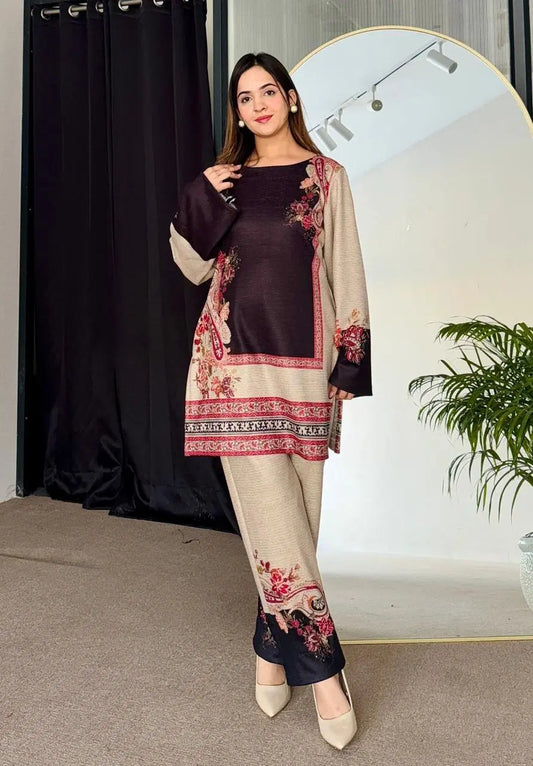 2 Pcs Women's Stitched Printed Shirt And Trouser